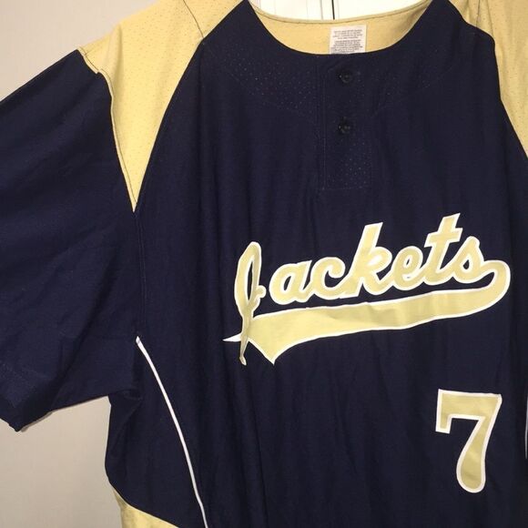 Authentic GT Georgia Tech #7 Sewn Blue Men’s Yellowjackets Team Baseball Jersey - Picture 3 of 4